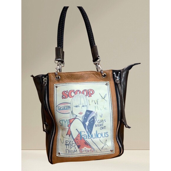 Brighton Scoop Leather Tote Bag 2 Tone Brown Fashionista Braided Strap Hardwear - Picture 1 of 16